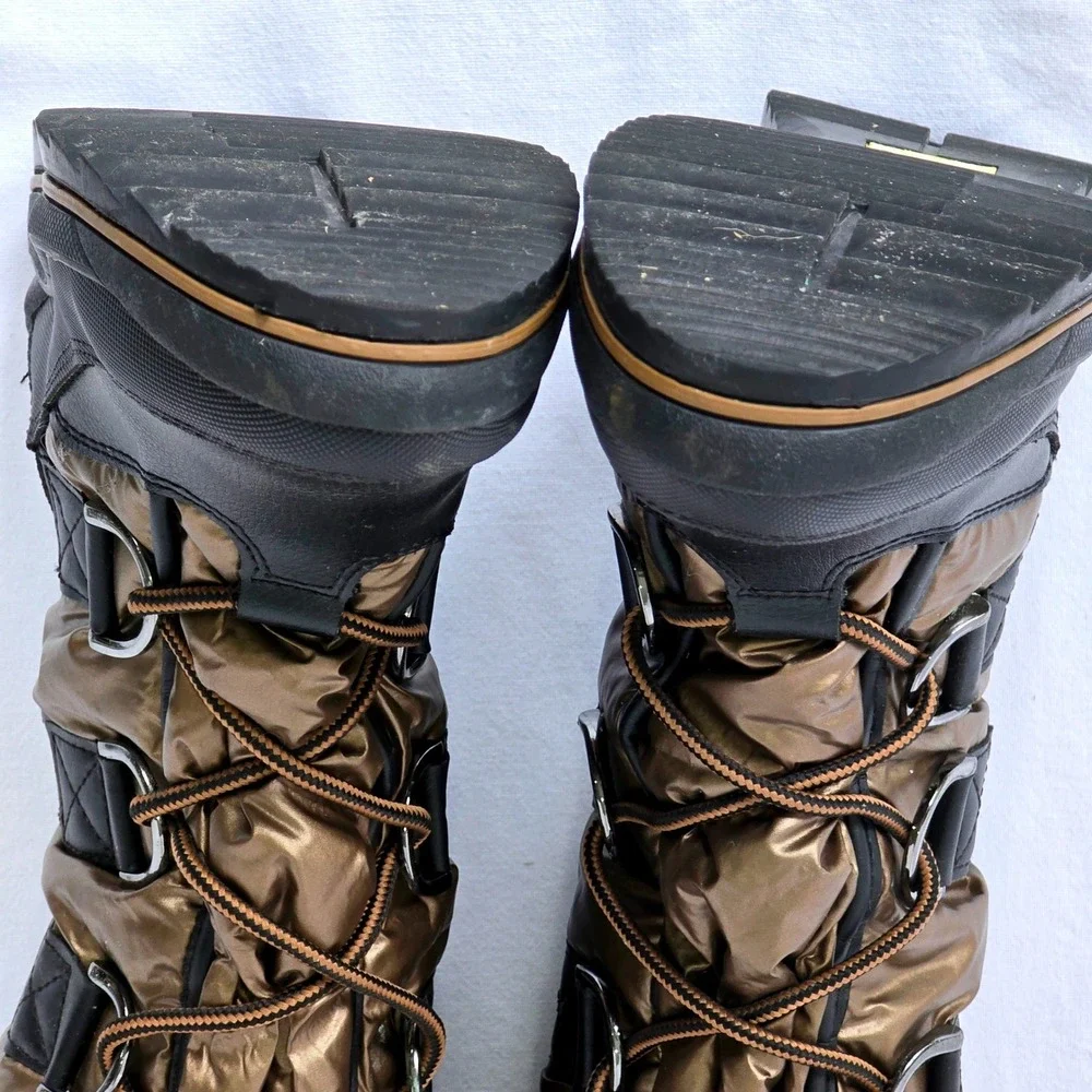 GUESS Hadly Womens Size 7M Tall Winter Boots Bronze Black Faux Fur Lace Up